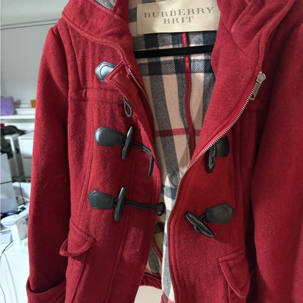 Burberry Brit Red Toggle Trench Coat